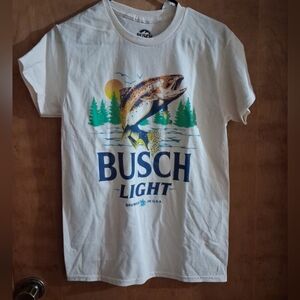 Busch Light Beer Shirt Men's S White Brew Fishing Pullover Outdoor Bass NWT